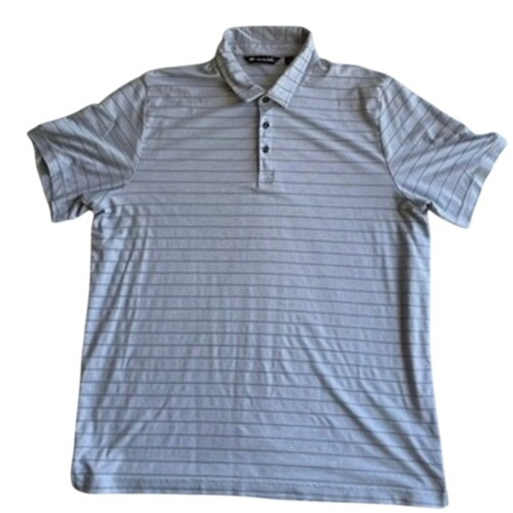 Travis Mathew Mens XXL Polo Shirt Gray Striped Golf Casual Business Short Sleeve